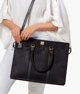 Black suede laptop bag